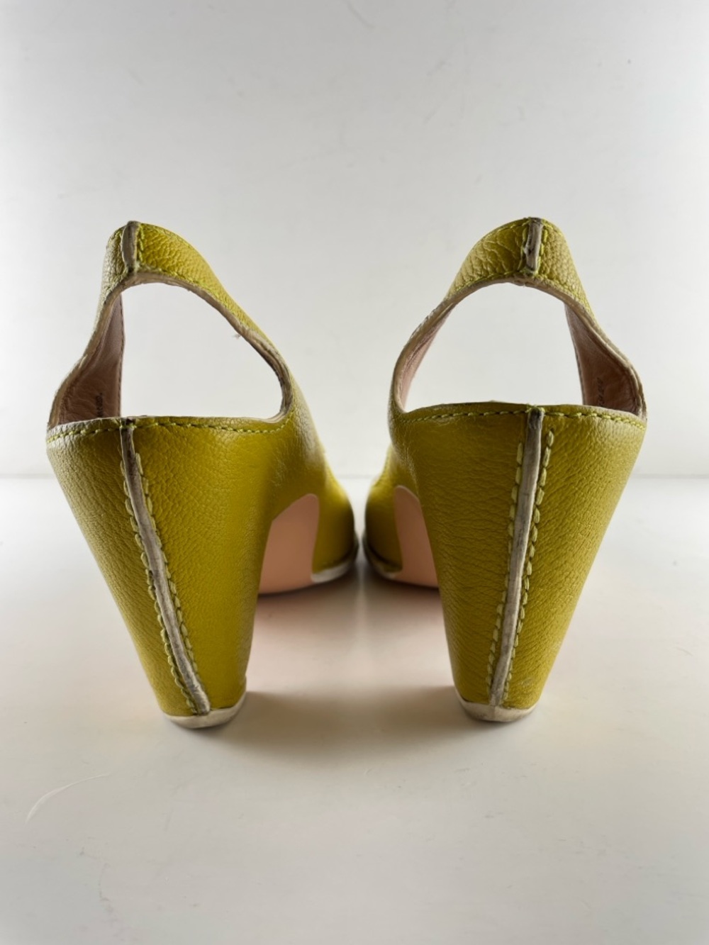 Camper Leather Peep Toe Heels Size 39 Yellow Sculptural Wedge Pumps - Picture 5 of 9